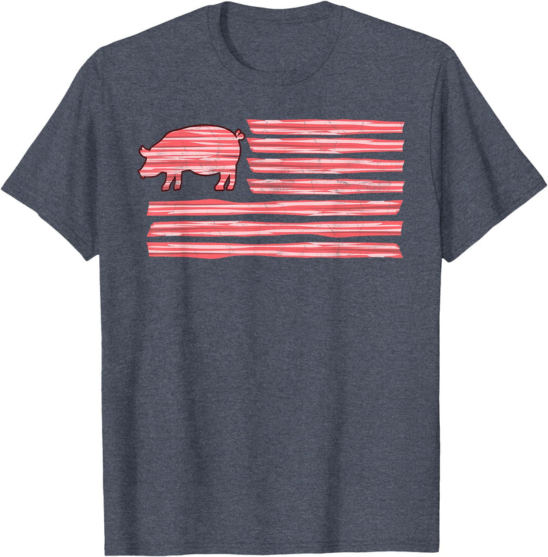 Symbolizes Roasts Hog Meat Sweet Bacon Clothing Sweet Salted Smoke Meaty Pig Flag Artwork Bacon T-Shirt - Heather Blue