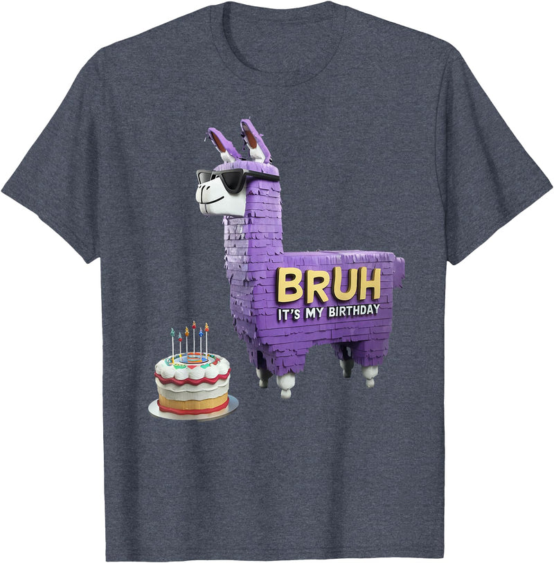 Llama Pinata Birthday Clothing Family Party Bruh Its My Birthday Llama Pinata Boy Girl Family Party Bday T-Shirt - Heather Blue