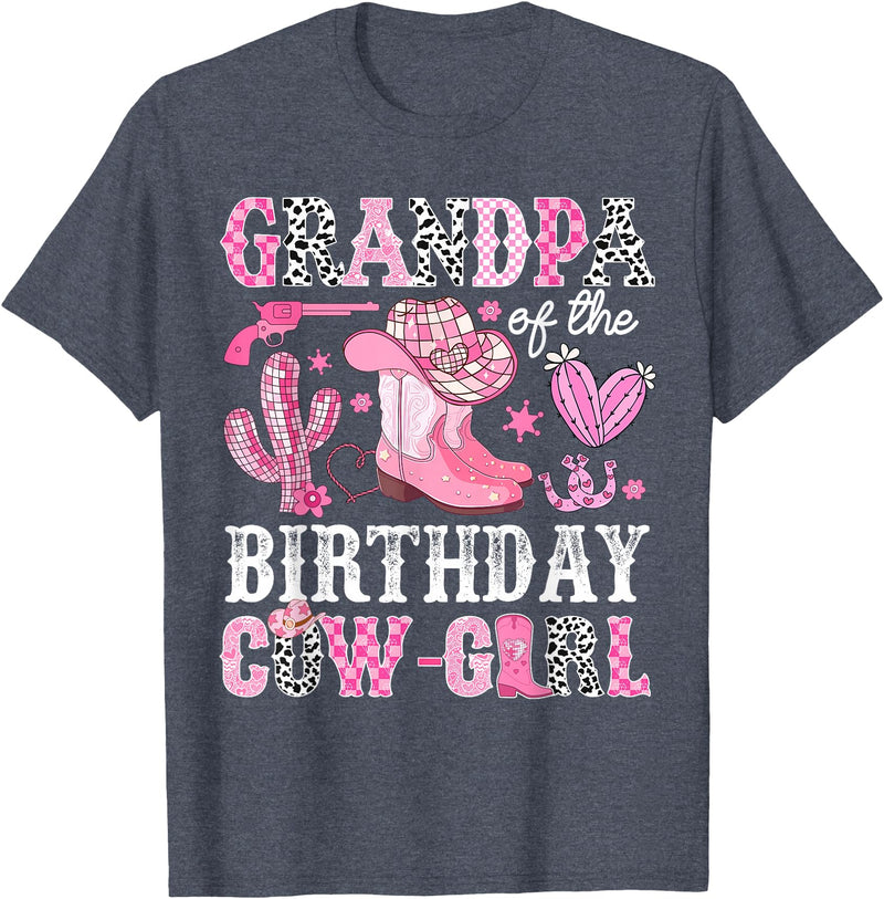 Pink Western Cowgirl Bday Party Family Matching Grandpa Of The Birthday Cow-Girl Rodeo Cowgirl Bday T-Shirt - Heather Blue