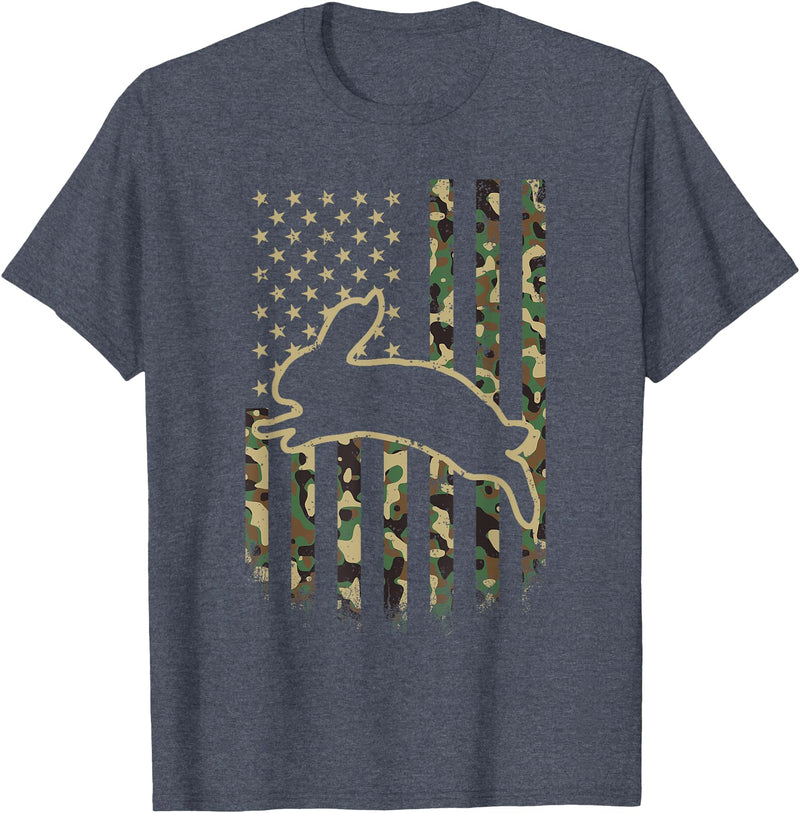 American Flag Camo Camouflage Bunny Rabbit Easter Patriotic T-Shirt in Heather Blue