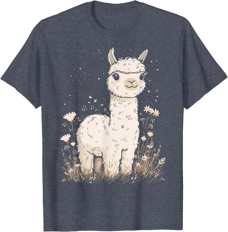 Alpaca Llama Lama Lover Cute Farm Animals Kids Llama Alpaca Lama Flowers Cute Adorable Baby Farm Animal T-Shirt - Heather Blue