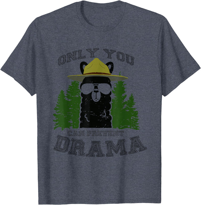 LaLa Designs Only You Can Prevent Drama Llama Forest Camping Smokey T-Shirt - Heather Blue
