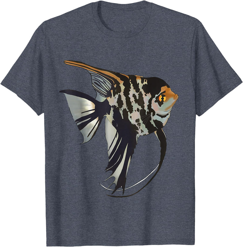 Freshwater Fish Fun Marbled Freshwater Angelfish T-Shirt - Heather Blue