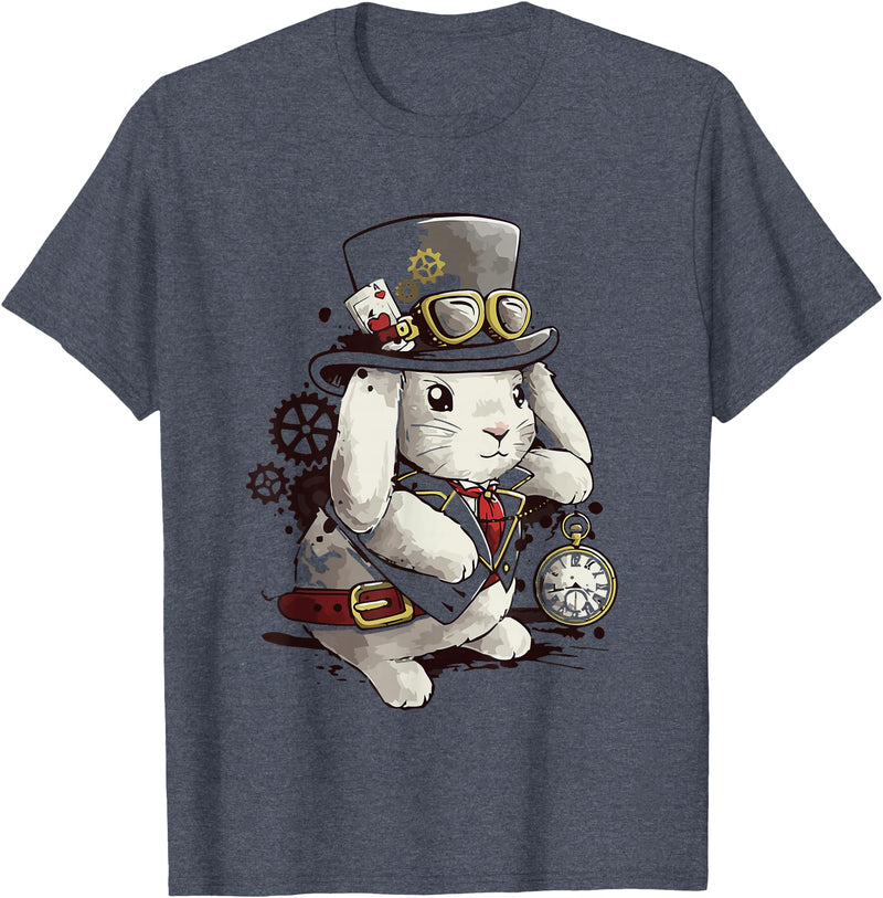 Cute Rabbit Lover Bunny Graphic T-Shirt (Asphalt Grey) in Heather Blue