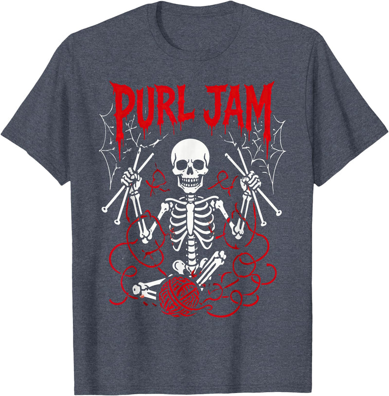 Bone Knitting Co. Purl Jam Skeleton Knitting Craft Lover Funny Design T-Shirt - Heather Blue