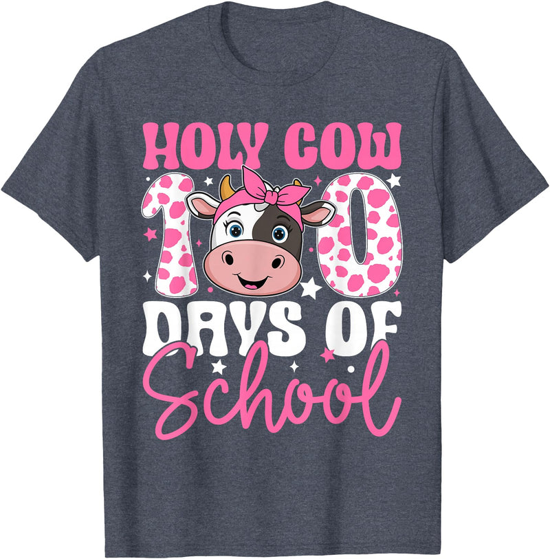 Holy Cow 100 Days of School Teachers Students Girls Women T-Shirt - Heather Blue