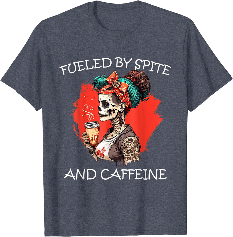 Fueled By Spite And Caffeine Halloween Skeleton fueled by spite and caffeine T-Shirt - Heather Blue