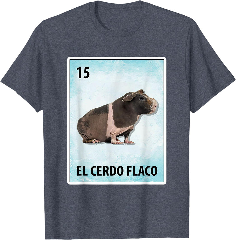 Skinny Pig Mexican Tee El Cerdo Flaco Mexican Skinny Pig Cards T-Shirt - Heather Blue
