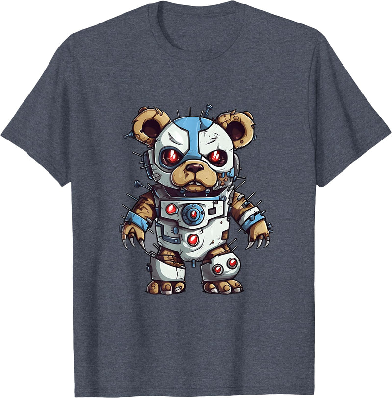 Aesthetic Teddy Bear Streetwear Designs for Men Robot Teddy Bear, Hip Hop Teddy Bear, Cyborg Teddy Bear T-Shirt - Heather Blue