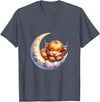 Cute Baby Highland Cow Sleeping on the Moon Heifer Farm T-Shirt - Heather Blue