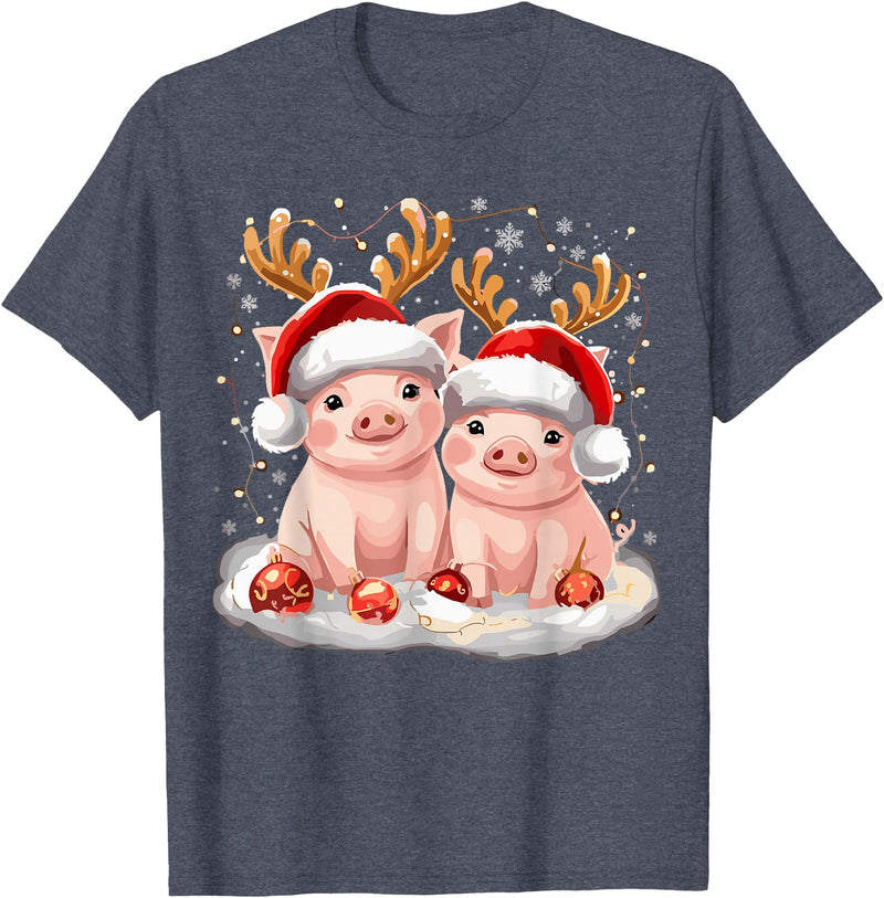 Funny Xmas Pig Lover Christmas Christmas Pig Reindeer Xmas T-Shirt - Heather Blue