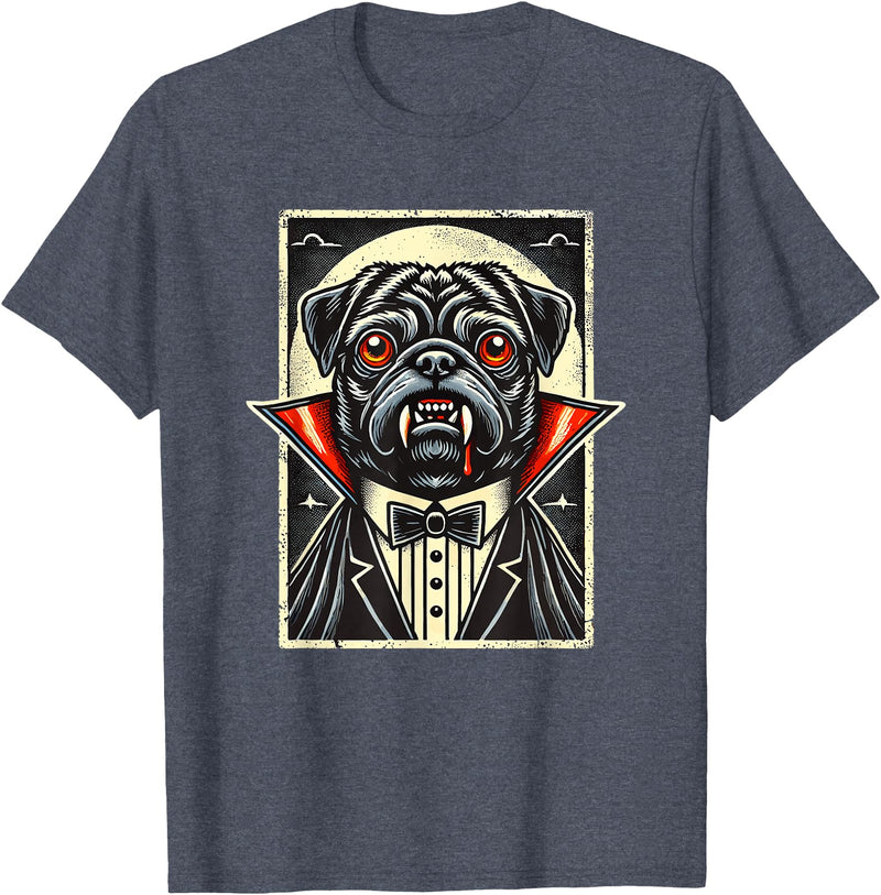 Haunted Spooky Halloween Gifts Halloween Vampire Pug Pugs T-Shirt - Heather Blue