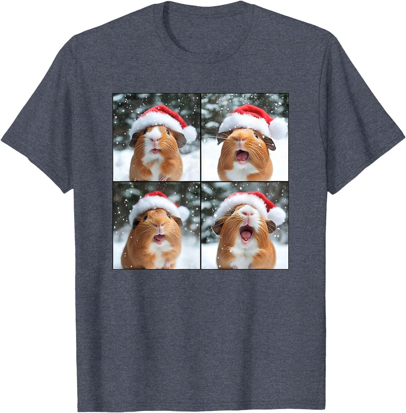 Xmas Guinea Pigs Santa Animal Selfie Men Women Guinea Pig With Santa Hat Christmas Guinea Pig Lover T-Shirt - Heather Blue