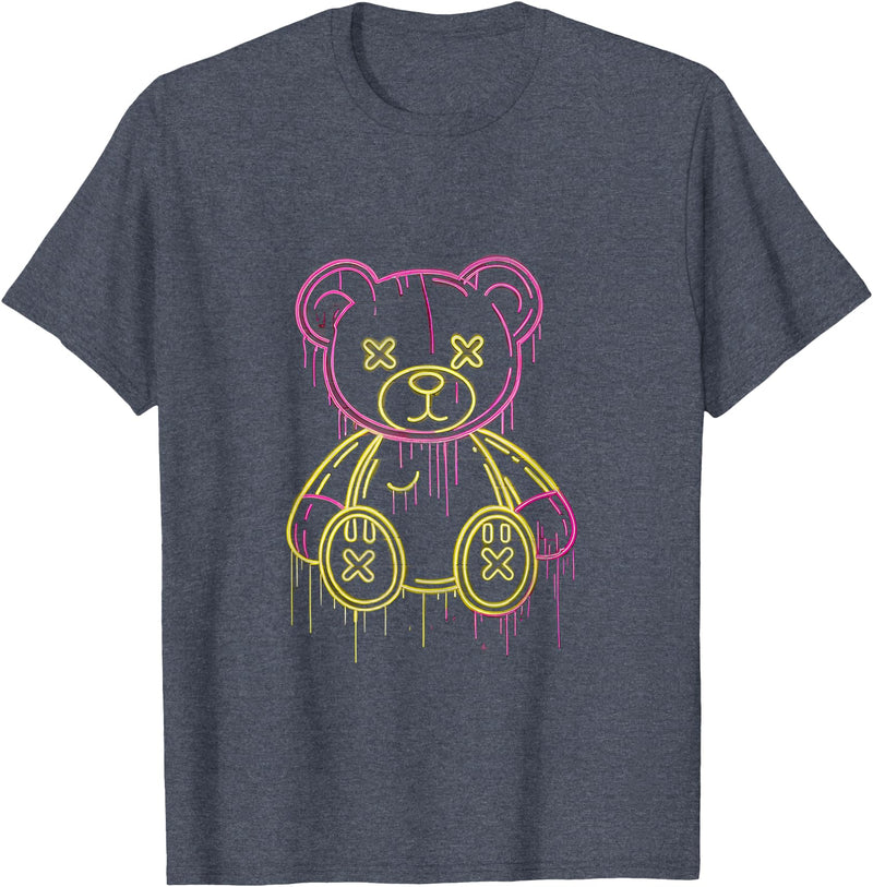 Urban Pop Collective Teddy Bear Graffiti Street Art Bold Urban Pop Illustration T-Shirt - Heather Blue