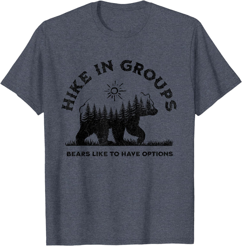 Hiking Bear Apparel Hike in Groups Bears Like to Have Options Funny Camping T-Shirt - Heather Blue