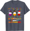 Funny Halloween Thanksgiving Christmas Wine Halloween Thanksgiving Christmas Happy Hallothanksmas T-Shirt - Heather Blue