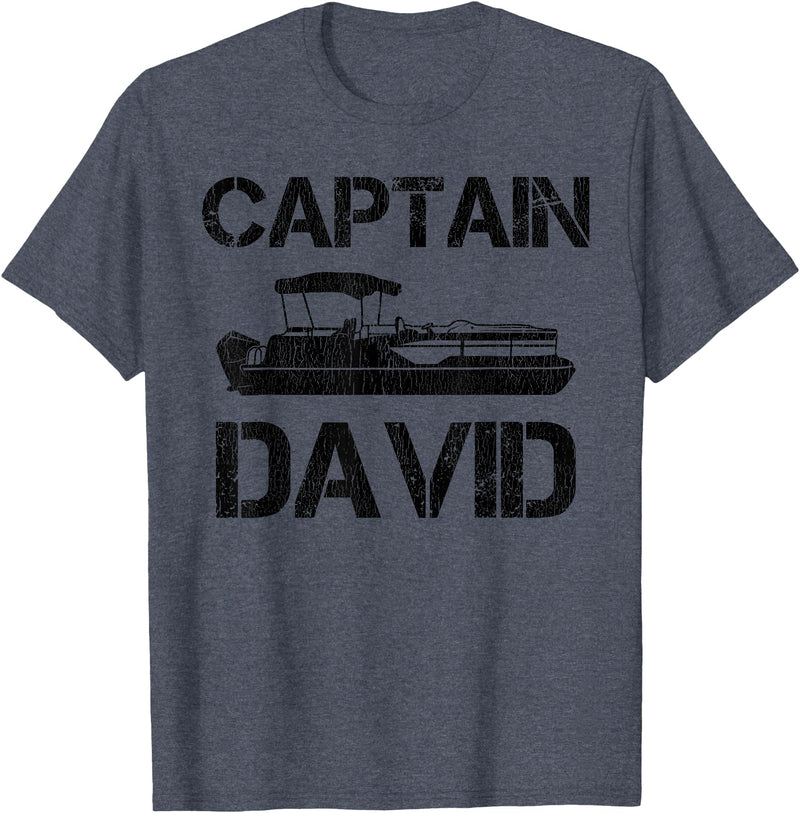 Custom Boat Captain Personalized Name Designs Captain David Pontoon Personalized Boat Name Fishing Trip T-Shirt - Heather Blue
