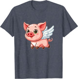 Cute Cartoon Pig Angel with Wings Halo Farmer T-Shirt - Heather Blue