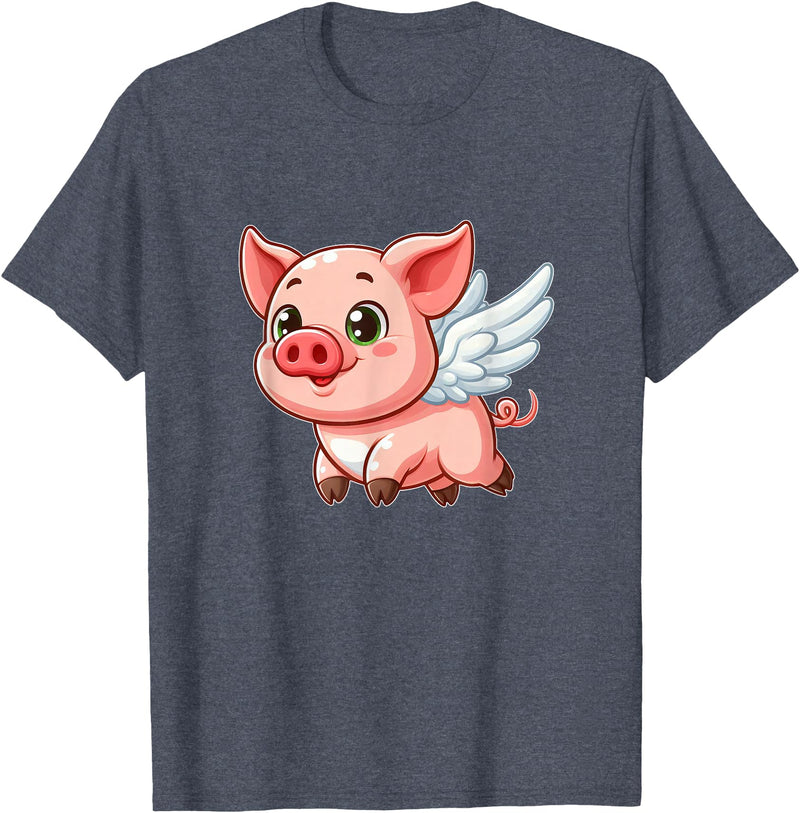 Cute Cartoon Pig Angel with Wings Halo Farmer T-Shirt - Heather Blue