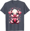 Cute Pig Valentine Apparel Pig Holding Heart Valentine's Day Cute Valentine T-Shirt - Heather Blue