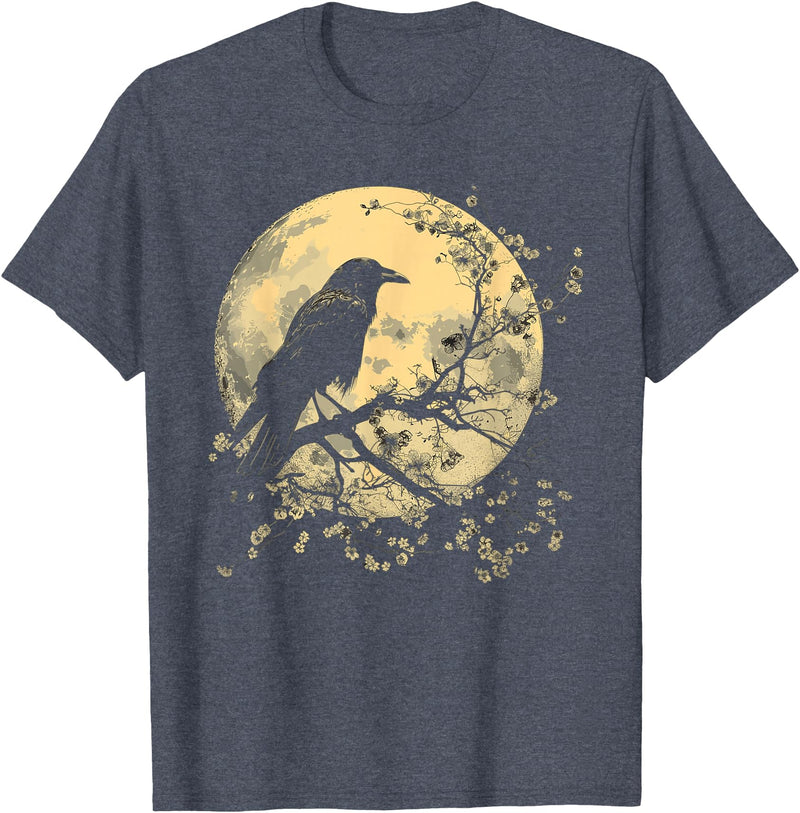 Black Raven Bird Art Outfits Raven Moon Crow Nature T-Shirt - Heather Blue