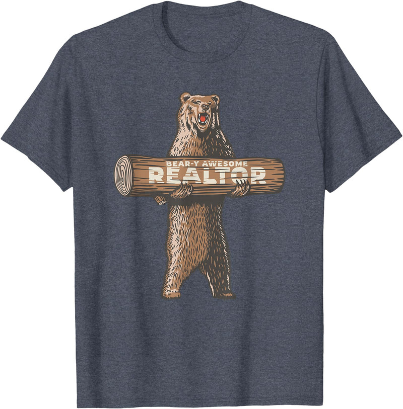 Cartba Real Estate Co. Bear-y Awesome Realtor Funny Real Estate Agent Saying T-Shirt - Heather Blue