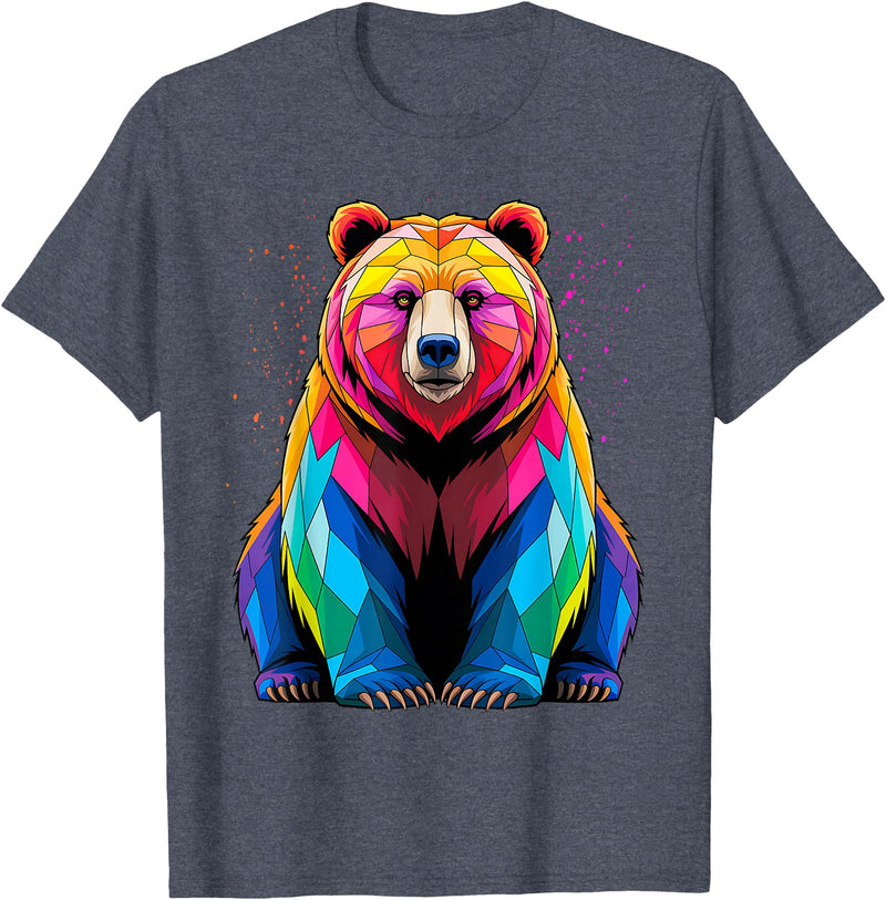Bear Lover Gift Co. Polar Bear Polygon Animal Art Colorful Graphic Polar Bear T-Shirt - Heather Blue