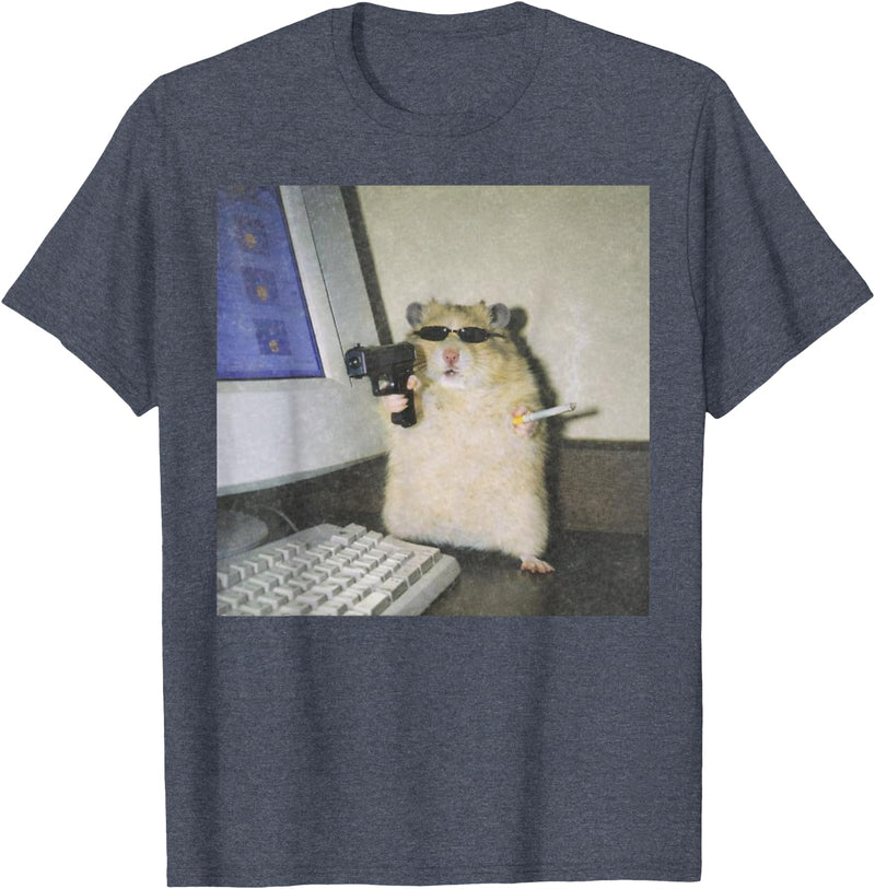 Cyber Hamster Meme Cringe Funny Animal Vintage Graphic Tee T-Shirt - Heather Blue