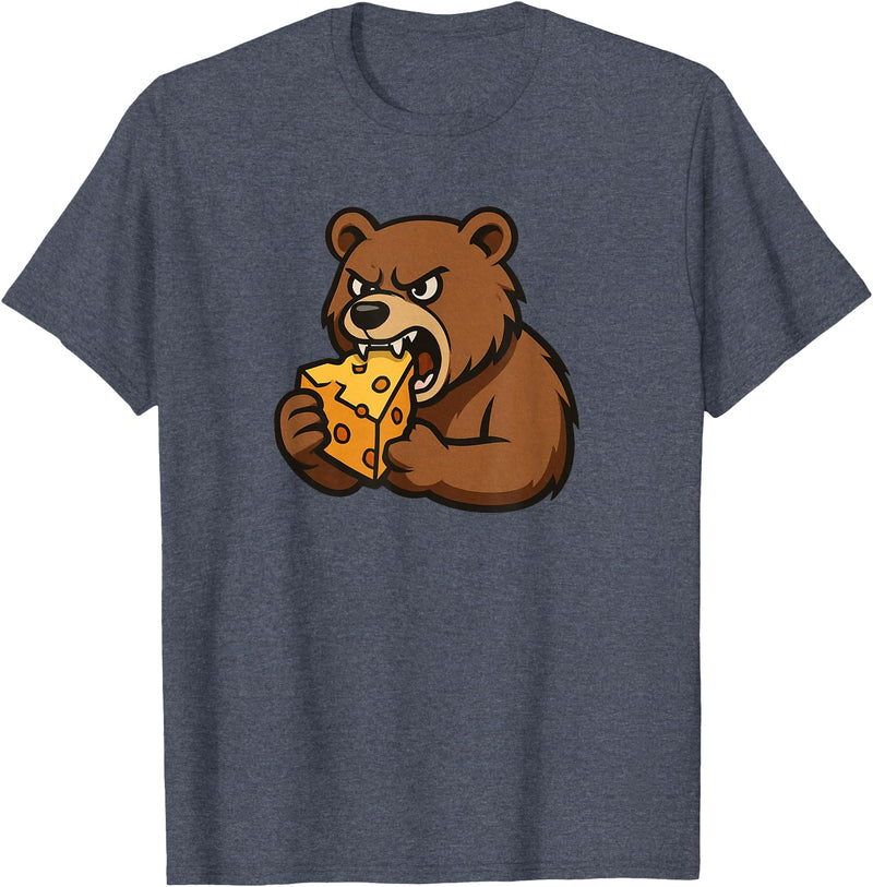 Chi City Designs Bear Eating Cheese T-Shirt - Heather Blue