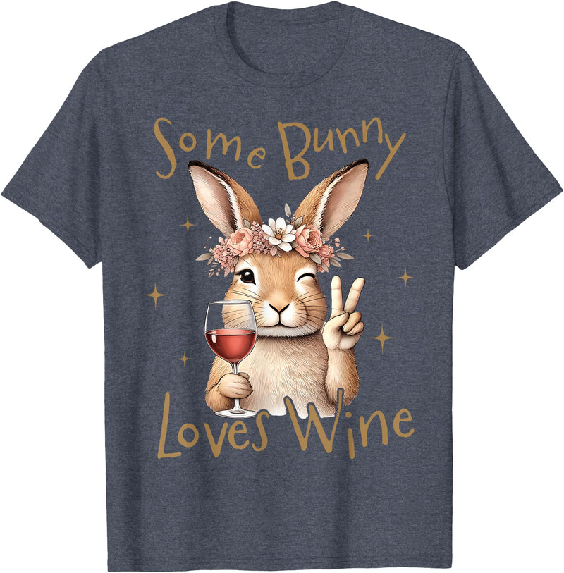 Cute Rabbit Lover Bunny Graphic T-Shirt (Navy Blue) in Heather Blue