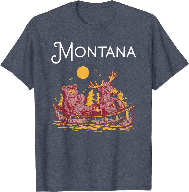 Montana Canoe TShirtz & More Montana Shirt Funny Canoe Moose Elk Bear Lake Canoeing T-Shirt - Heather Blue