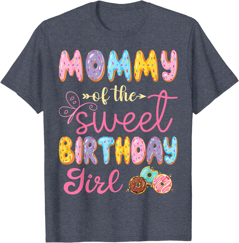 Sweet Birthday Girl Donut Family Matching Mommy Of The Sweet Birthday Girl Donut Lover Party T-Shirt - Heather Blue