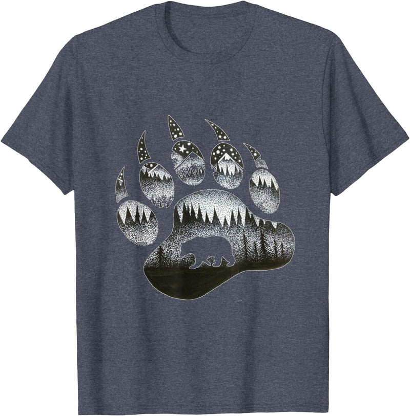 One Nature Designs Touching Ghost of the Spirit Bear Paw T Shirt T-Shirt - Heather Blue