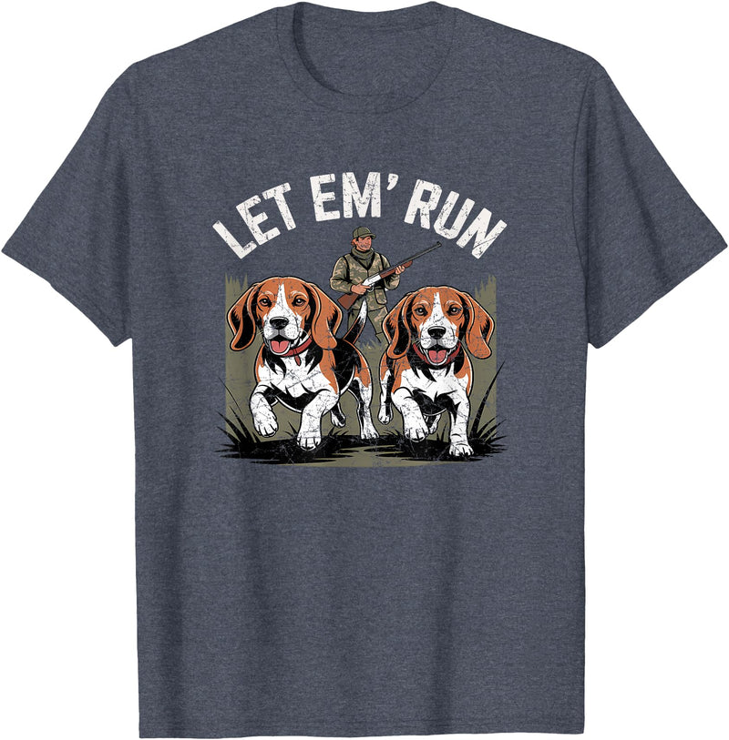 Vintage Beagle Dog Let Em' Run Rabbit Hunting T-Shirt in Heather Blue