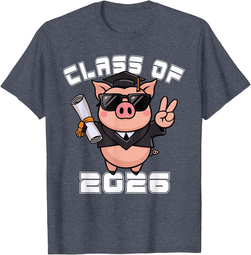 Peace Sign Hand Animal Class of 2026 Graduation Peace Sign Hand Pig Class of 2026 Graduation T-Shirt - Heather Blue