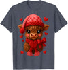 Coquette Bow Highland Cow Valentine Women Girls. Highland Cow Valentines Day Funny Hearts Valentine Cow Women T-Shirt -