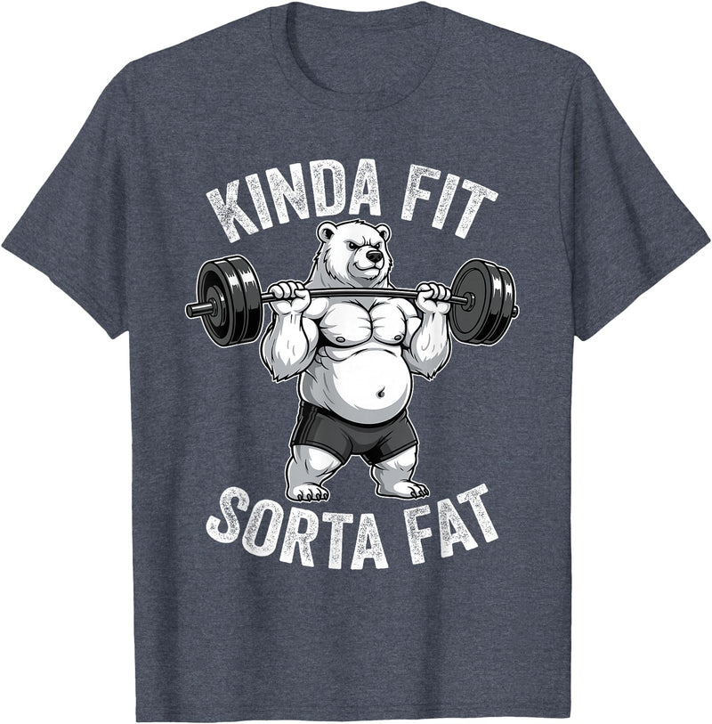 Iron Jungle Apparel Kinda Fit Sorta Fat Polar Bear Gym Weightlifting Workout T-Shirt - Heather Blue