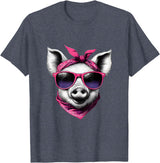 Fashionable Animals Wearing Pink Bandanas Pig Wearing A Pink Bandana Headband And Sunglasses T-Shirt - Heather Blue