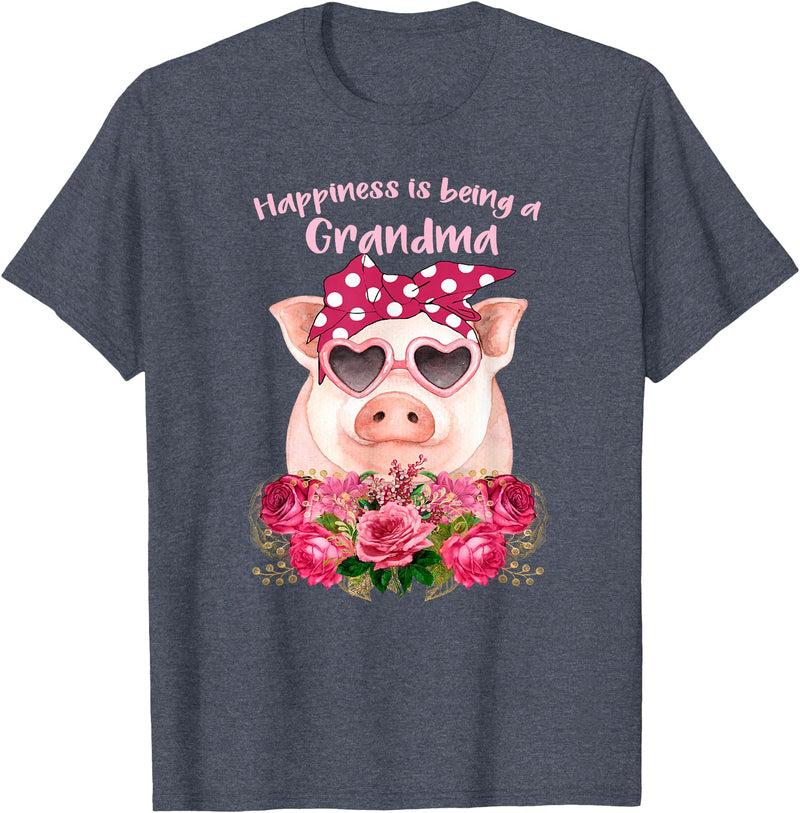 The Sassy Pig Happiness Is Being A Grandma Cute Pig Shirt Gift For Grandma T-Shirt - Heather Blue