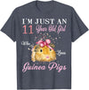 Guinea Pigs Lovers Birthday Gift I'm Just An 11 Year Old Girl Who Loves Guinea Pigs Birthday T-Shirt - Heather Blue