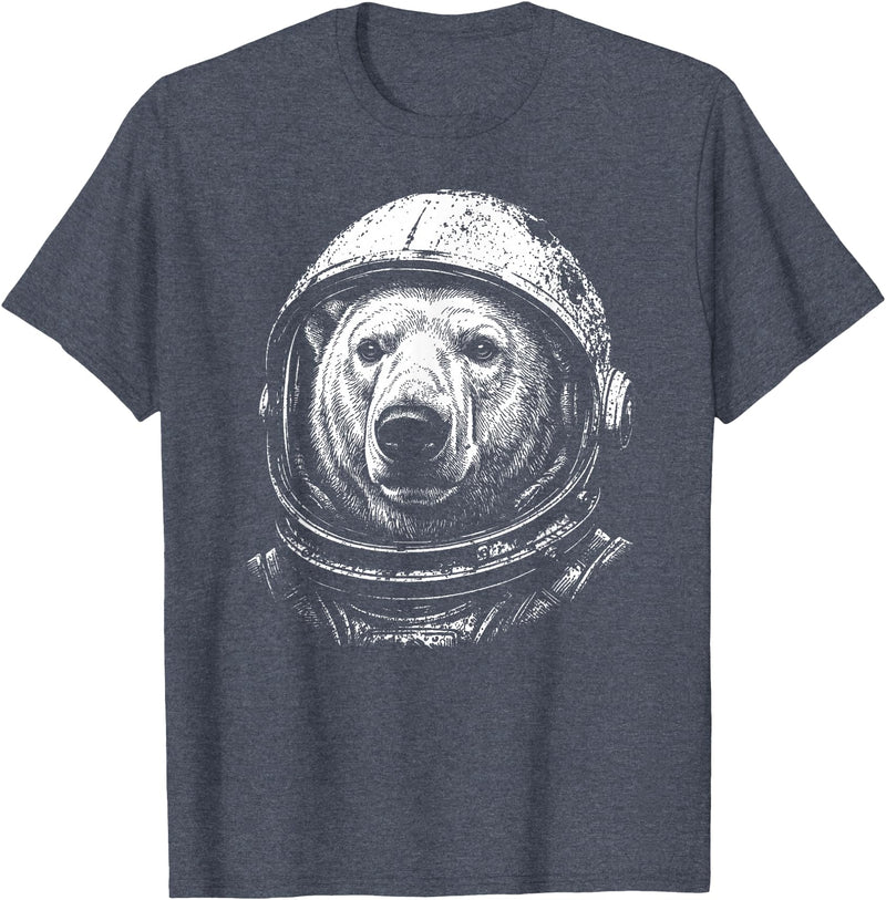 Funny Polar Bear Astronomy Space Retro Astronaut Polar Bear Lovers Space Galaxy T-Shirt - Heather Blue