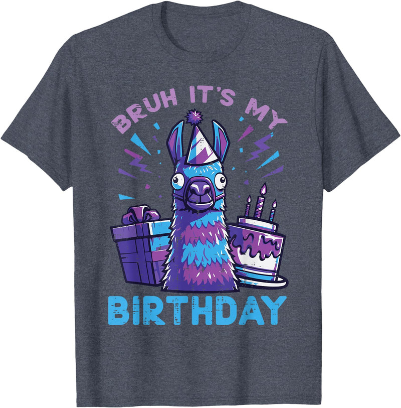 Birthday Party Shirts For Men Women Kids Bruh Its My Birthday Llama Pinata Bday Party Men Women Kids T-Shirt - Heather Blue