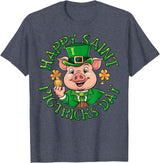 Funny Saint Patricks Day Happy Saint Pigtricks Day St Patricks Pig Leprechaun Funny T-Shirt - Heather Blue