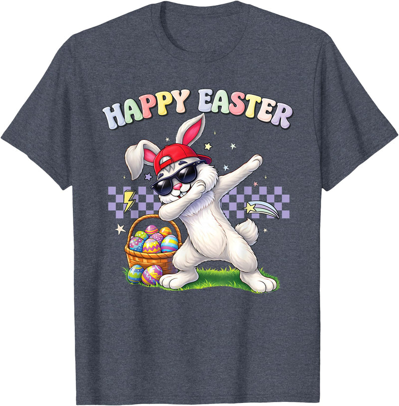 Dabbing Easter Bunny Rabbit Dab Dance Eggs Kids Boys Girls T-Shirt in Heather Blue