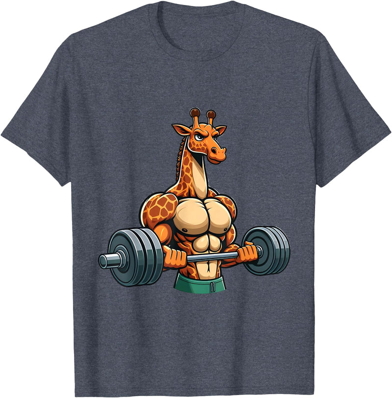 Giraffe Lovers Weightlifting Bodybuilder Gym Funny Giraffe Gym Weightlifting Fitness Workout Deadlift T-Shirt - Heather Blue