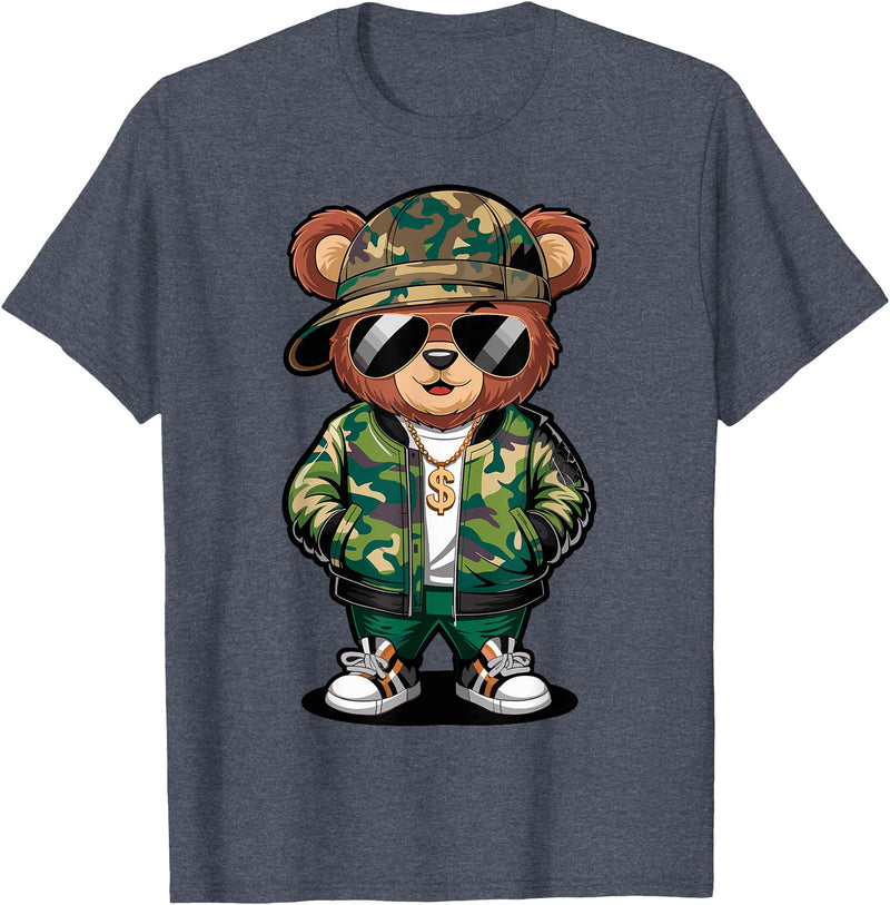 Magical and Funny Teddy Bear Gifts Hip Hop Teddy Bear Camouflage Rap Music T-Shirt - Heather Blue