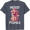 The Weird Shop Merry Pigmas Pig Christmas Santa Pig Xmas Lights Farmer Gift T-Shirt - Heather Blue