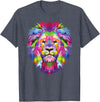 Color Critters Cute Rainbow Lion Head Vibrant Jungle Lion Celebration T-Shirt - Heather Blue