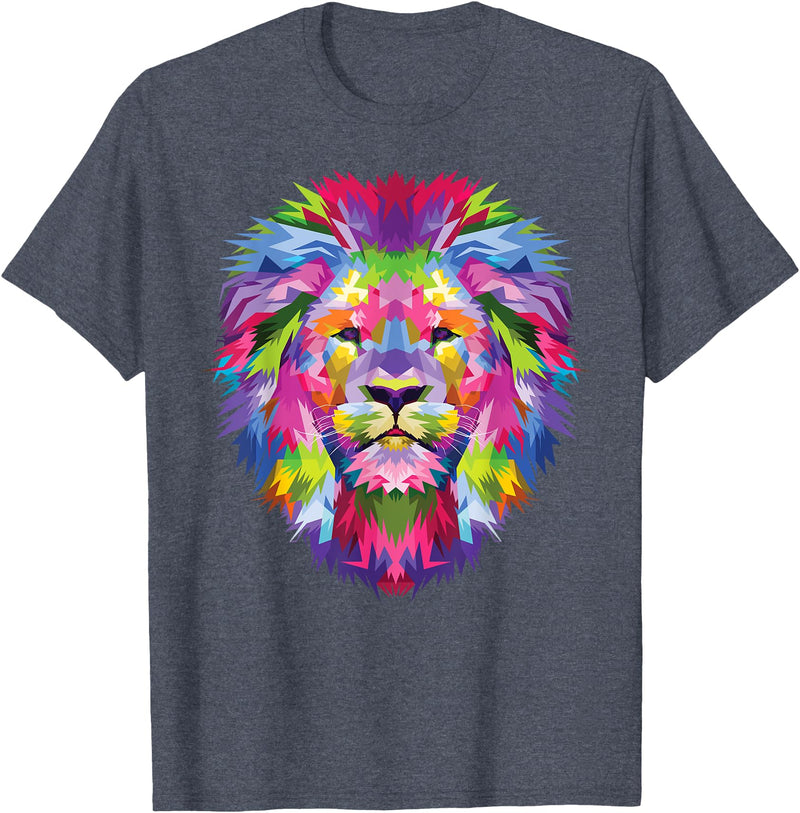 Color Critters Cute Rainbow Lion Head Vibrant Jungle Lion Celebration T-Shirt - Heather Blue