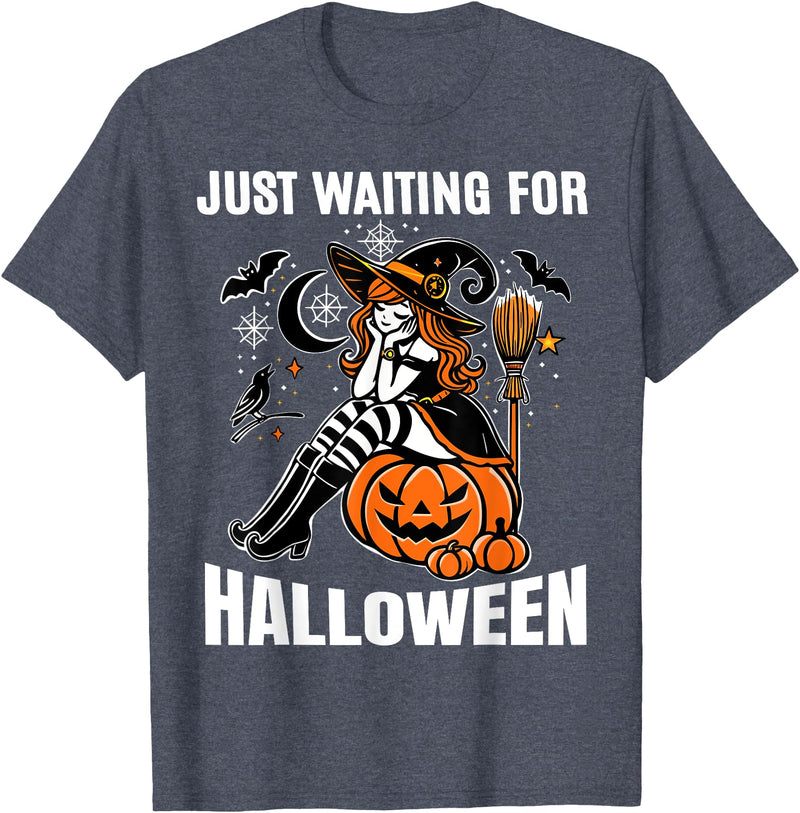 Boo Trick R Treat Halloween Costumes Kids Women Just Waiting on Halloween Witch Halloween Decorations Spooky T-Shirt -